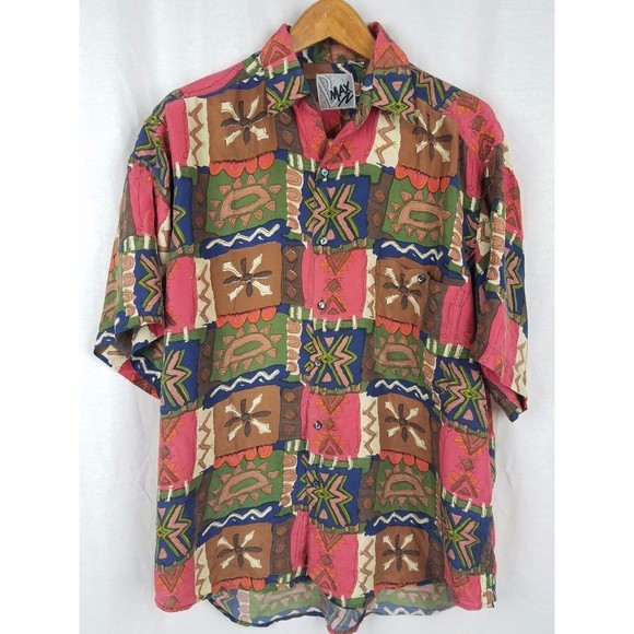 B MAX Retro Vibrant Hip Hop Short Sleeve Shirt Size XL 100% SILK BMAX - Picture 1 of 5